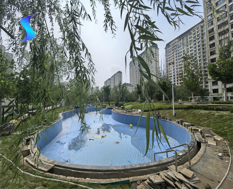 河北廊坊小區(qū)泳池膠膜鋪裝完成